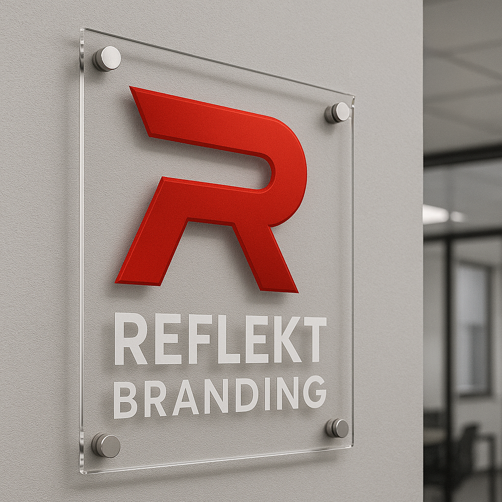 Interior rigid signage installation for a corporate space