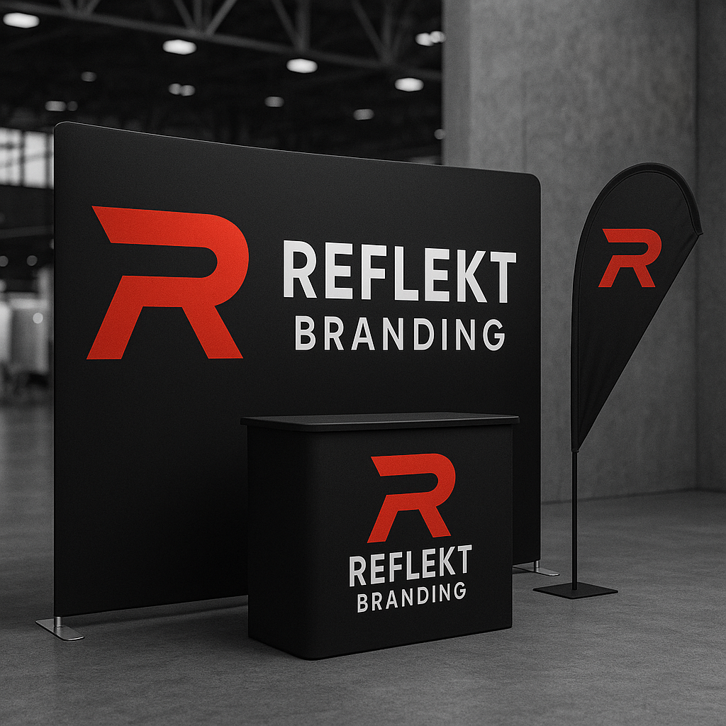 Reflekt trade show booth design with red lighting